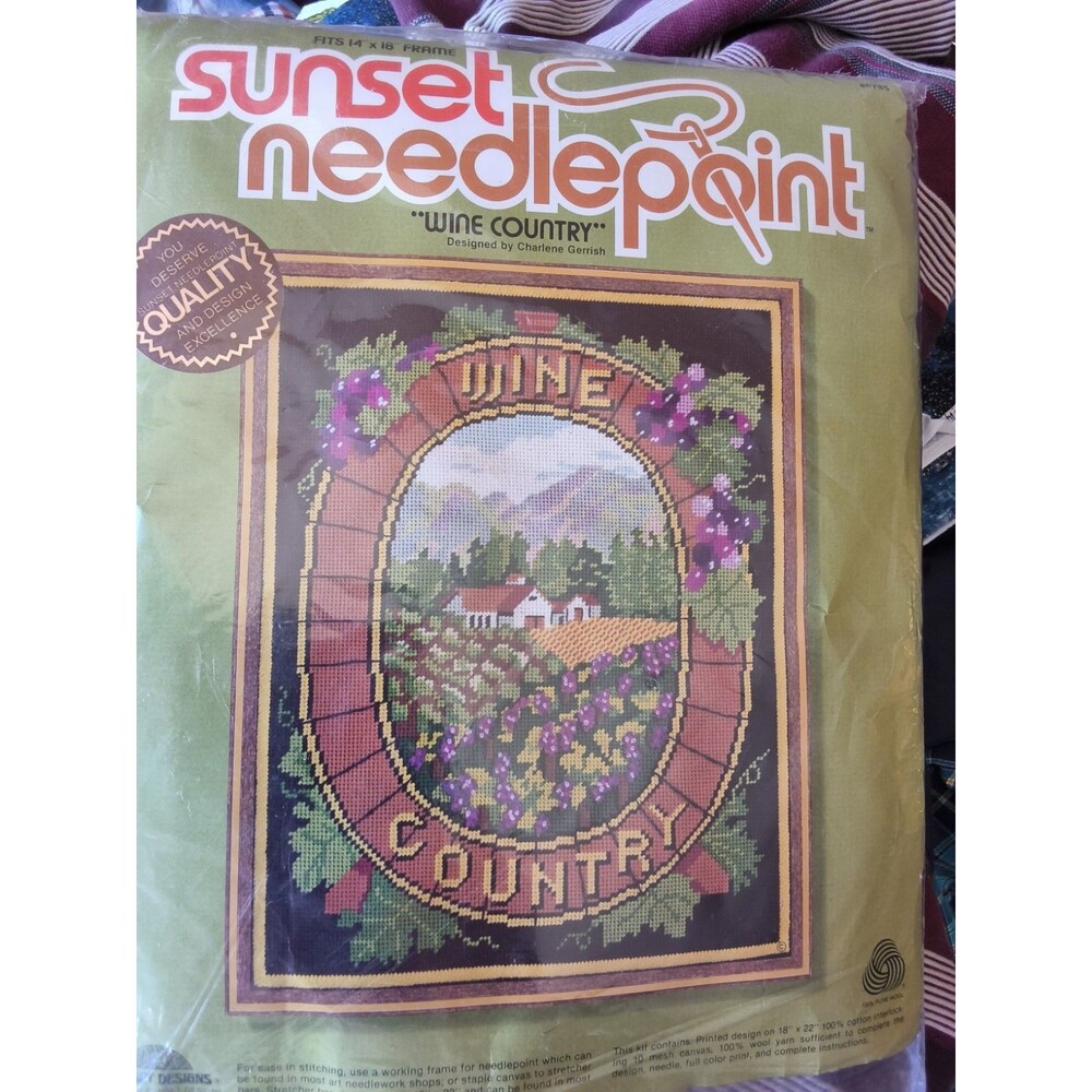 Sunset Designs Needlepoint Kit Wine Country 18 x 22 New But Opened Vintage 1980